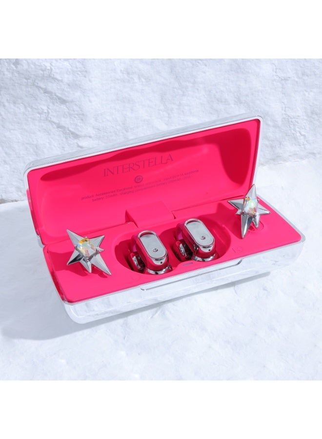 Interstella Magnetic Accessory Clip-On Wireless Earbuds, Interchangeable Charm Open-Ear Headphones, Silver & Pink Stylish Bluetooth Earphones for Daily Use - Image 3